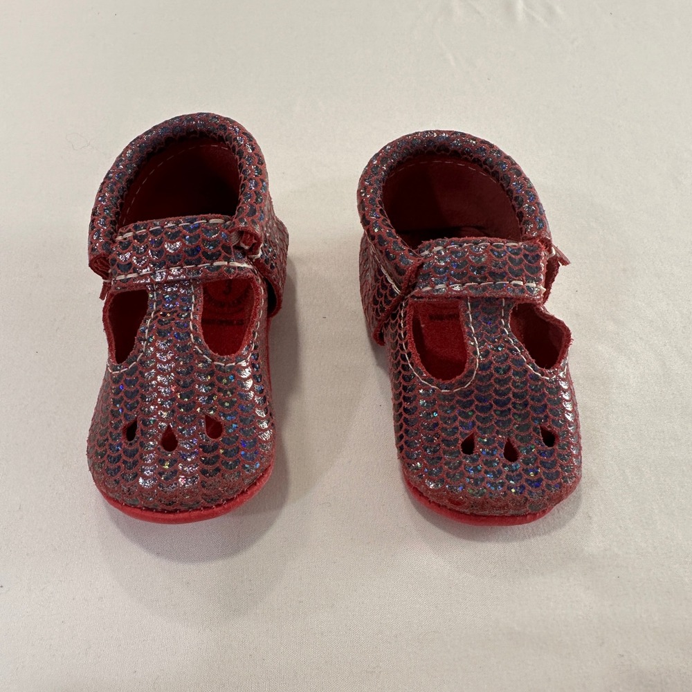 Freshly Picked Mermaid Scale Mary Jane‎ Moccasins Kids Size 3 Red Shimmer | Boho